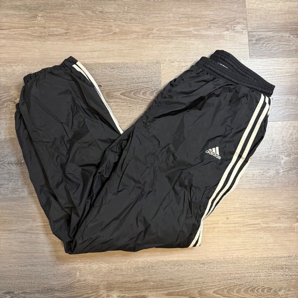 adidas Other - Adidas Team Vintage Black Nylon Track Pants White Triple Stripe Mens Large L